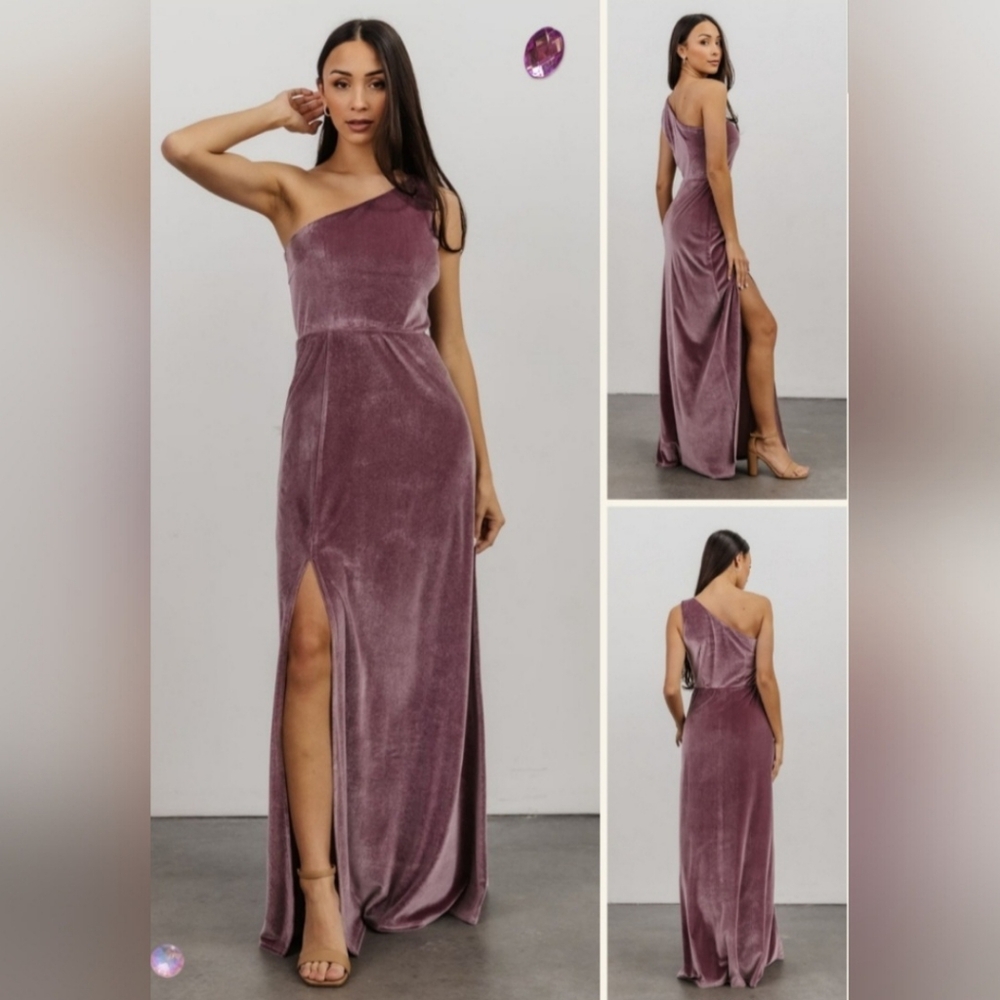 Baltic Born Lilac Purple Velvet One Shoulder Tatiana Maxi Dress
